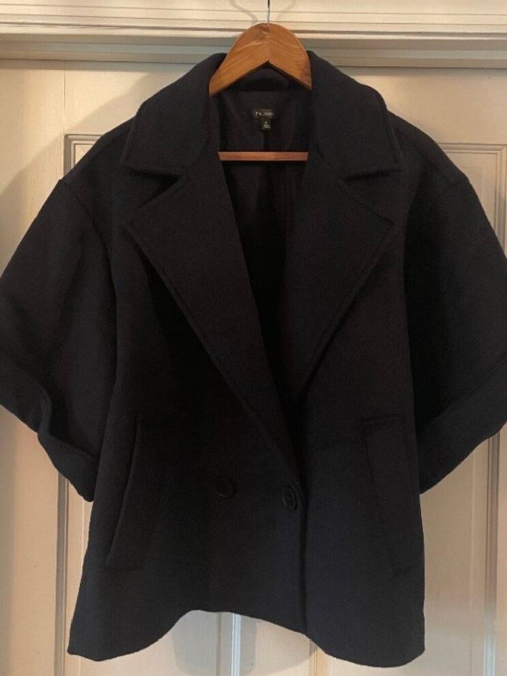 Talbots Black Wool Blend Short Sleeve Double Breasted Cape Jacket Size M